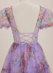 A-line V-Neck Short Tulle Mini Dress