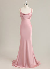 Trumpet/Mermaid Sleeveless Sweep Train Satin Prom Dress