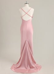 Trumpet/Mermaid Sleeveless Sweep Train Satin Prom Dress