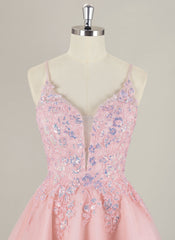 A-Line Spaghetti Straps Short Tulle Homecoming Dress