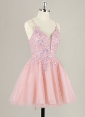 A-Line Spaghetti Straps Short Tulle Homecoming Dress
