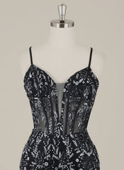 Sheath/Column Spaghetti Straps Short Sequin Homecoming Dress
