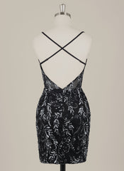 Sheath/Column Spaghetti Straps Short Sequin Homecoming Dress