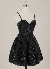 Ball-Gown/Princess Spaghetti Straps Short Sequin Homecoming Dress