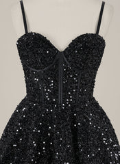 Ball-Gown/Princess Spaghetti Straps Short Sequin Homecoming Dress