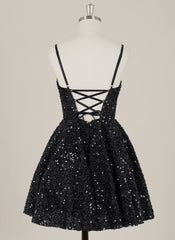 Ball-Gown/Princess Spaghetti Straps Short Sequin Homecoming Dress