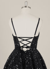 Ball-Gown/Princess Spaghetti Straps Short Sequin Homecoming Dress