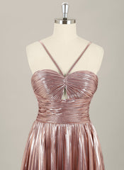 A-Line Spaghetti Straps Short Metallic Homecoming Dress