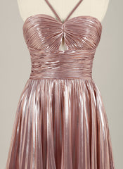 A-Line Spaghetti Straps Short Metallic Homecoming Dress