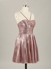 A-Line Spaghetti Straps Short Metallic Homecoming Dress