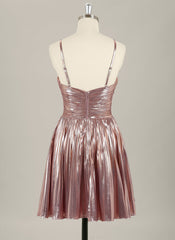 A-Line Spaghetti Straps Short Metallic Homecoming Dress