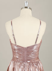 A-Line Spaghetti Straps Short Metallic Homecoming Dress
