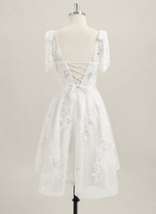 A-line Sleeveless Short Lace Homecoming Dress With Sequins