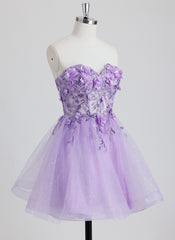 Ball-Gown/Princess Sweetheart Short Tulle Homecoming Dress With 3D Floral Sequins