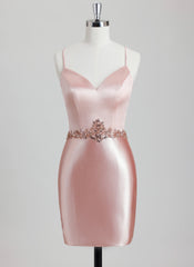 Bodycon V-Neck Short Satin Homecoming Dress With Beading Sequins