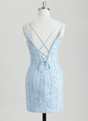 Bodycon V-Neck Short Sequin Homecoming Dress With Beading Sequins