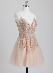 A-line V-Neck Short Tulle Homecoming Dress With Beading Sequins
