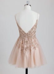 A-line V-Neck Short Tulle Homecoming Dress With Beading Sequins