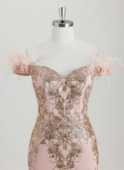 Bodycon Off the Shoulder Short Sequin Homecoming Dress With Faux Feather Sequins