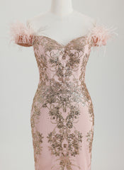 Bodycon Off the Shoulder Short Sequin Homecoming Dress With Faux Feather Sequins