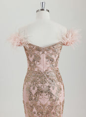 Bodycon Off the Shoulder Short Sequin Homecoming Dress With Faux Feather Sequins