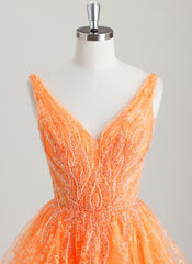 A-line V-Neck Short Lace Tulle Homecoming Dress With Beading Sequins