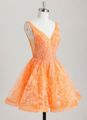 A-line V-Neck Short Lace Tulle Homecoming Dress With Beading Sequins