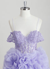 Ball-Gown/Princess Off the Shoulder Short Tulle Homecoming Dress With Rhinestone Appliques Lace