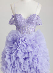 Ball-Gown/Princess Off the Shoulder Short Tulle Homecoming Dress With Rhinestone Appliques Lace