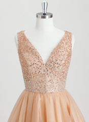Ball-Gown/Princess V-Neck Short Tulle Homecoming Dress With Rhinestone Beading Sequins