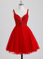 Ball-Gown/Princess V-Neck Short Tulle Homecoming Dress With Sequins