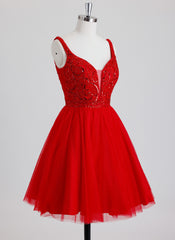 Ball-Gown/Princess V-Neck Short Tulle Homecoming Dress With Sequins