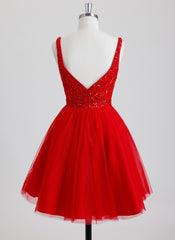 Ball-Gown/Princess V-Neck Short Tulle Homecoming Dress With Sequins
