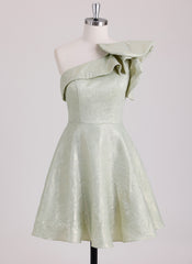 A-line One Shoulder Short Satin Mini Dress With Ruffle