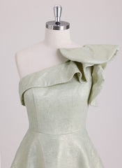 A-line One Shoulder Short Satin Mini Dress With Ruffle