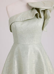 A-line One Shoulder Short Satin Mini Dress With Ruffle