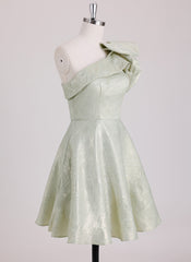 A-line One Shoulder Short Satin Mini Dress With Ruffle