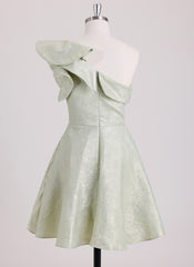 A-line One Shoulder Short Satin Mini Dress With Ruffle