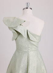 A-line One Shoulder Short Satin Mini Dress With Ruffle