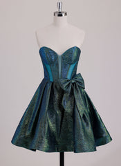 Ball-Gown/Princess Sweetheart Short Metallic Mini Dress With Bow
