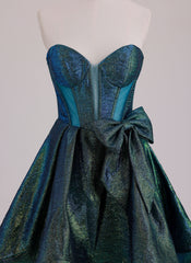 Ball-Gown/Princess Sweetheart Short Metallic Mini Dress With Bow