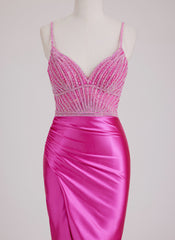 Sheath/Column V-Neck Short Silky Satin Mini Dress With Sequins Beading