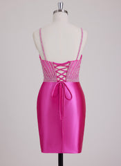 Sheath/Column V-Neck Short Silky Satin Mini Dress With Sequins Beading