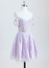 A-line Off the Shoulder Short Sequin Homecoming Dress With Sequins