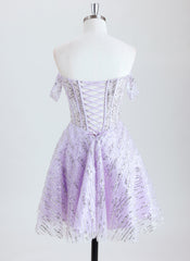 A-line Off the Shoulder Short Sequin Homecoming Dress With Sequins