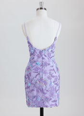 Sheath/Column V-Neck Short Lace Homecoming Dress With Sequins