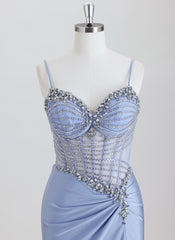 Sheath Spaghetti Traps Short Silky Satin Homecoming Dress With Rhinestone