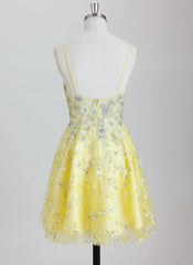 A-line Spaghetti Straps Short Lace Homecoming Dress With Sequins