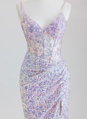 Sheath Spaghetti Straps Short Sequined Homecoming Dress With Sequins