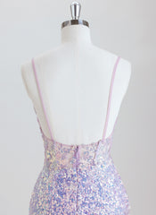 Sheath Spaghetti Straps Short Sequined Homecoming Dress With Sequins